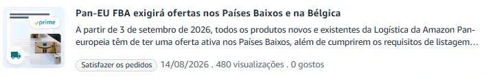 Aviso da Amazon Seller Central de 14 de agosto de 2026 sobre a oferta obrigatória nos Países Baixos e na Bélgica no Programa Pan-Europeu.