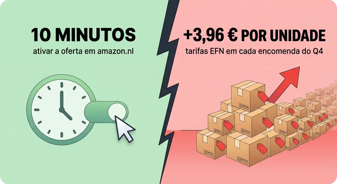 Comparação: ativar a oferta em amazon.nl custa dez minutos; não o fazer custa mais 3,96 € por unidade em tarifas EFN em cada encomenda do Q4.