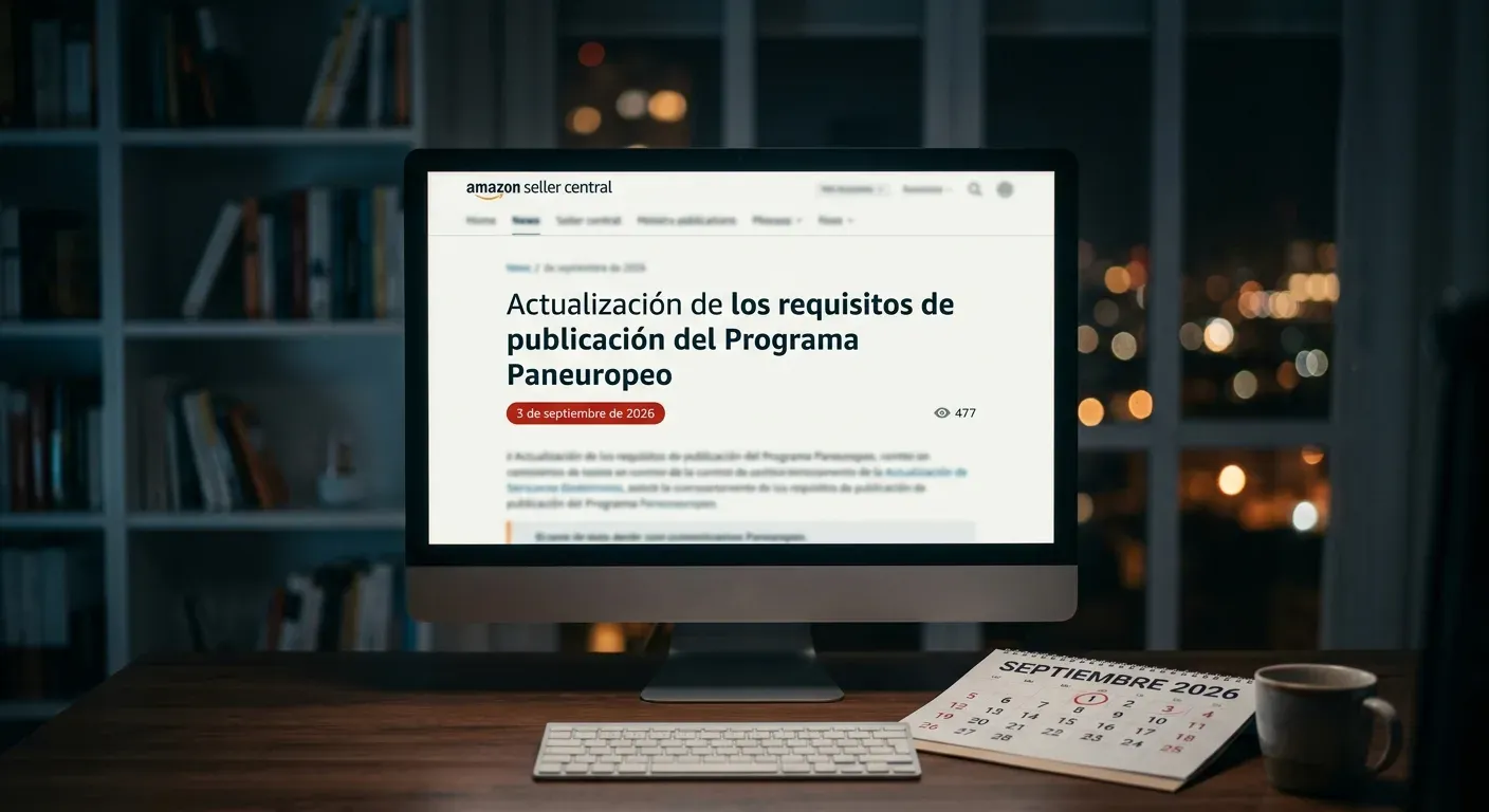 Aviso de Amazon Seller Central: oferta obligatoria en Países Bajos en el programa Paneuropeo, con plazo el 3 de septiembre de 2026.